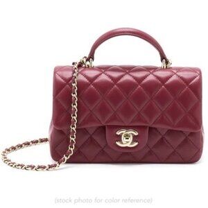 Chanel 22A Lambskin Mini Top Handle, Burgundy / Bordeaux